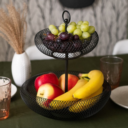 Brunbeste Fruitieră Metalic 2 nivele Negru 28x28buc