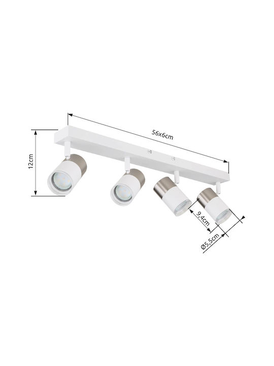 Globo Lighting Σποτ με 4 Φώτα σε Λευκό Χρώμα