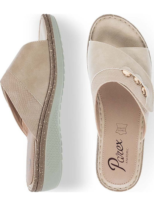Leder Flache Sandalen für Damen Anatomisch in Beige Farbe