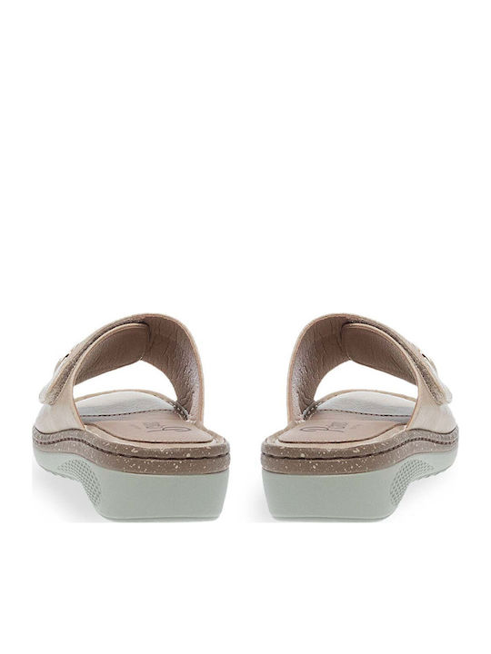 Leder Flache Sandalen für Damen Anatomisch in Beige Farbe