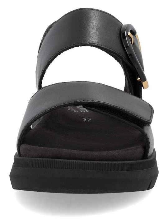 Δερμάτινα Γυναικεία Ανατομικά Σανδάλια Flatforms Μαύρα