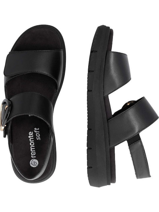 Δερμάτινα Γυναικεία Ανατομικά Σανδάλια Flatforms Μαύρα