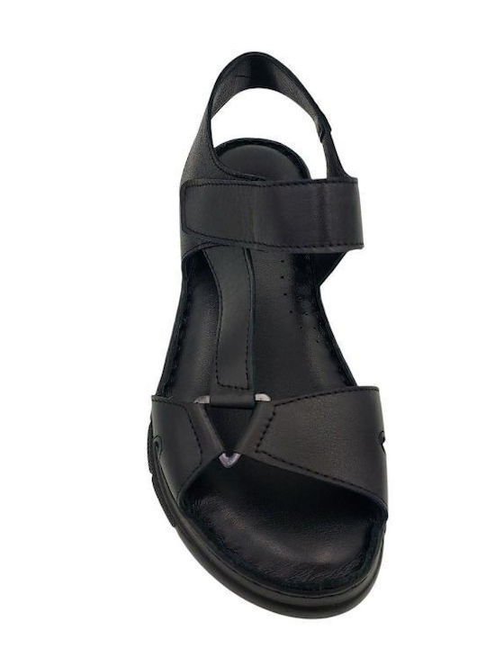 Leather Women's Flat Sandals Anatomic Flatforms in Black Color