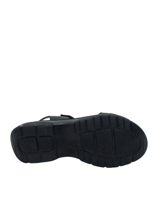 Leather Women's Flat Sandals Anatomic Flatforms in Black Color