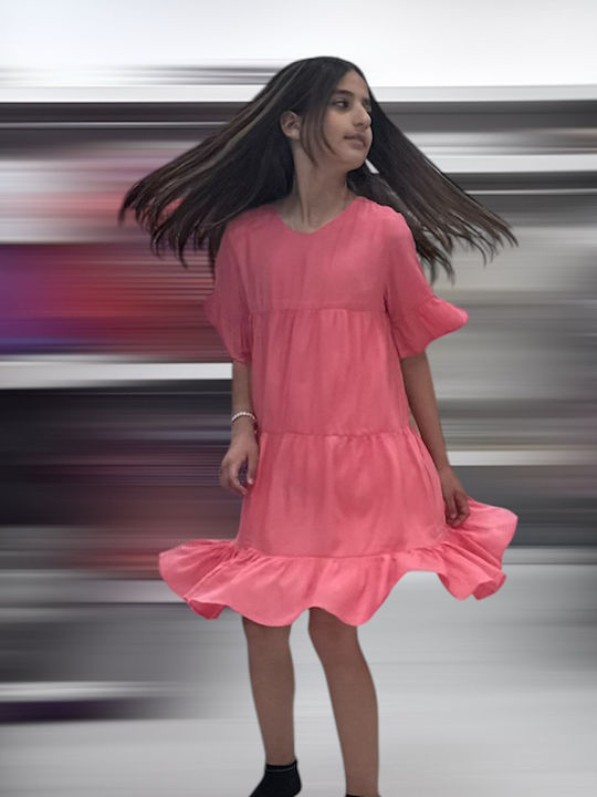 Mädchenkleid Kurzärmelig Koralle
