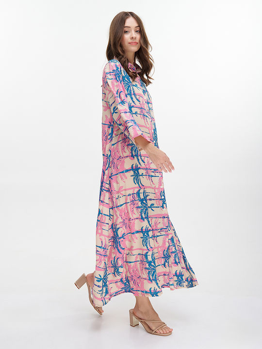 Ble Resort Kollektion Lange Tunika Türkis Pink Palmen Code 5-41-348-1063