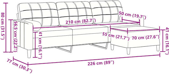 Триместен Кадифен Син Диван 226x77x80см
