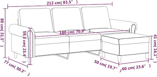 Триместен Кадифен Диван Розов 212x77x80см
