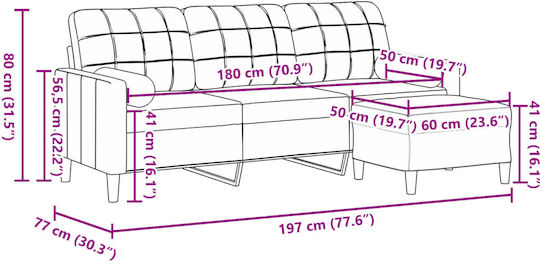 Τριθέσιος Καναπές Βελούδινος Μπεζ 197x77x80εκ.