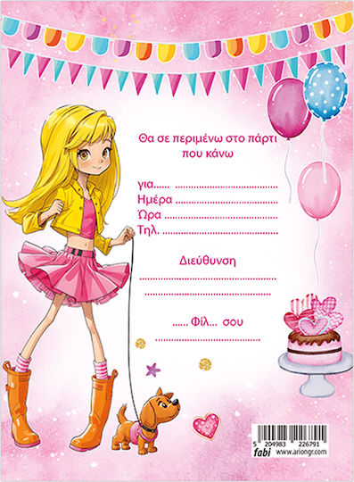 Fabi Party Invitations Set of 6 Envelopes Girls Various Designs