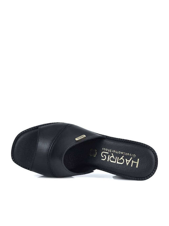 Leather Mules with Chunky High Heel in Black Color