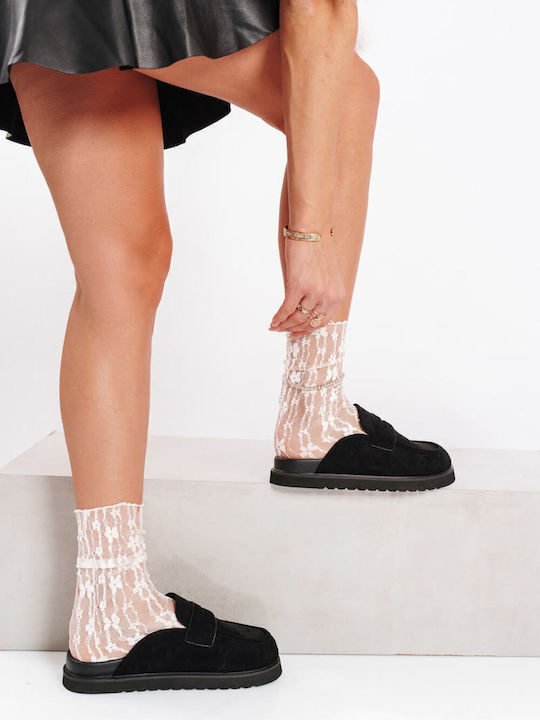 Μαύρα Suede Loafers Sport Πλατφόρμα