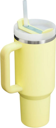 Stanley Quencher H2.0 FlowState Handled Tumbler Thermos Bottle Stainless Steel BPA Free 1.18lt Yellow With Straw And Handle