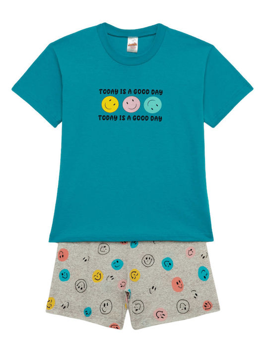 Minerva Kids' Pajamas Summer Petrol Blue Smiles