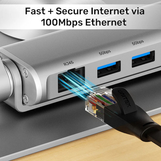 Unitek USB-C Docking Station με HDMI 4K PD Ethernet Ασημί (D1109B01)