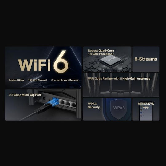 Mercusys MR90X v1 Drahtloser Router Wi-Fi 6 mit 4 Anschlüssen 2.5 Gigabit