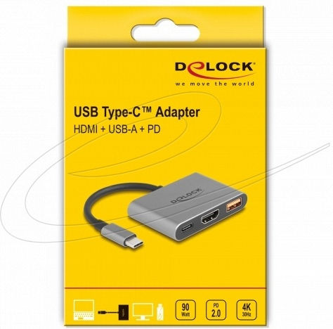 Delock Converter Adapter 61071 Usb Type-c To Hdmi 4k 30 Hz Usb Type-a Usb Type-c Pd 2.0 90 W Grey