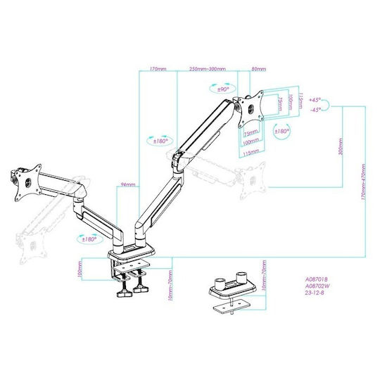 Anda Seat Stand Desk Mounted for 2 Monitors up to 42" with Arm (AD-W-A9-2S-BW)