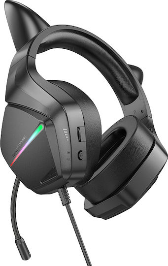 Borofone BO106 Over Ear Gaming Headset με σύνδεση 3.5mm Black / Green
