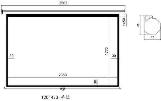 Tele Οθόνη Προβολής Projector Τοίχου MNS-120/4:3 με Λόγο Εικόνας 4:3 240x180cm / 120"