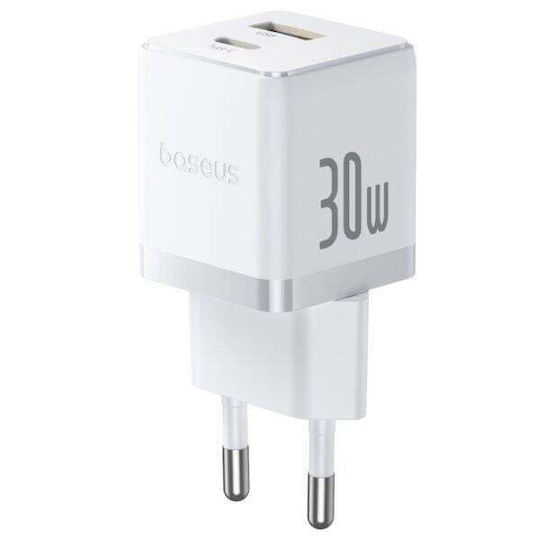 Baseus Charger with USB-A Port and USB-C Port and Cable USB-C - USB-C 30W Whites (Palm)