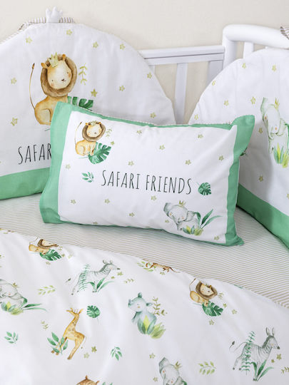 Nima Сет Бебешка Долен Калъф с Калъфка за Възглавница Safari Friends White, Green 110x145см. Nima Сет Бебешка Долен Калъф с Калъфка за Възглавница Safari Friends White, Green 110x145см.