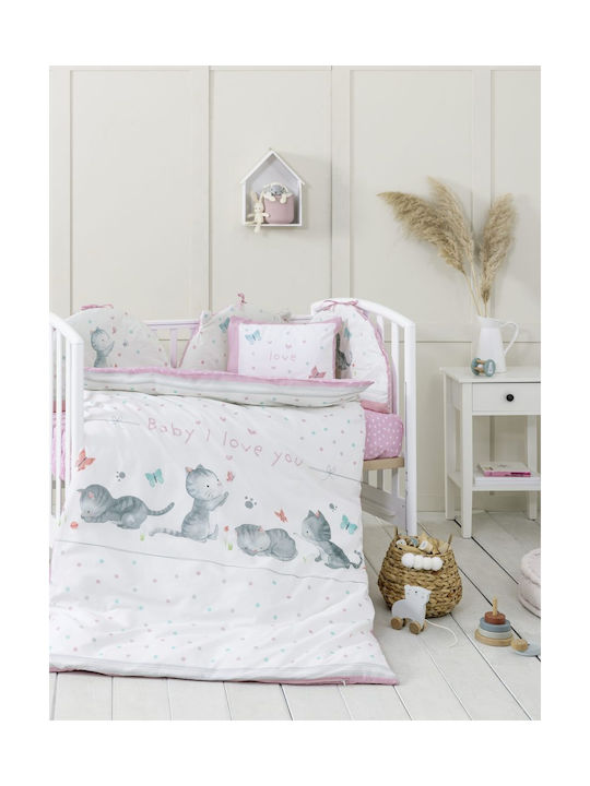 Nima Set Copertă de Pătuț cu Față de Pernă Baby Love White, Pink 110x145cm. Nima Set Copertă de Pătuț cu Față de Pernă Baby Love White, Pink 110x145cm.