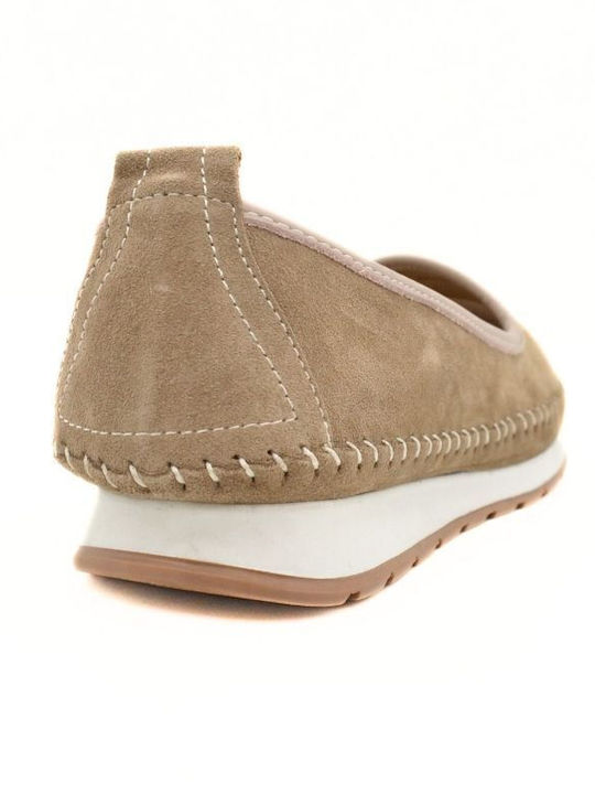 Δερμάτινα Γυναικεία Loafers σε Μπεζ Χρώμα