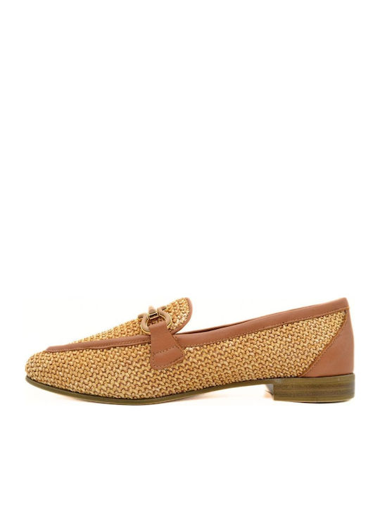 Δερμάτινα Γυναικεία Loafers σε Μπεζ Χρώμα