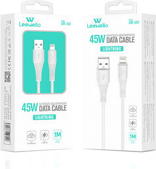 Leewello Lw-342 Regular USB-A la Cablu Lightning 45W Alb 1m