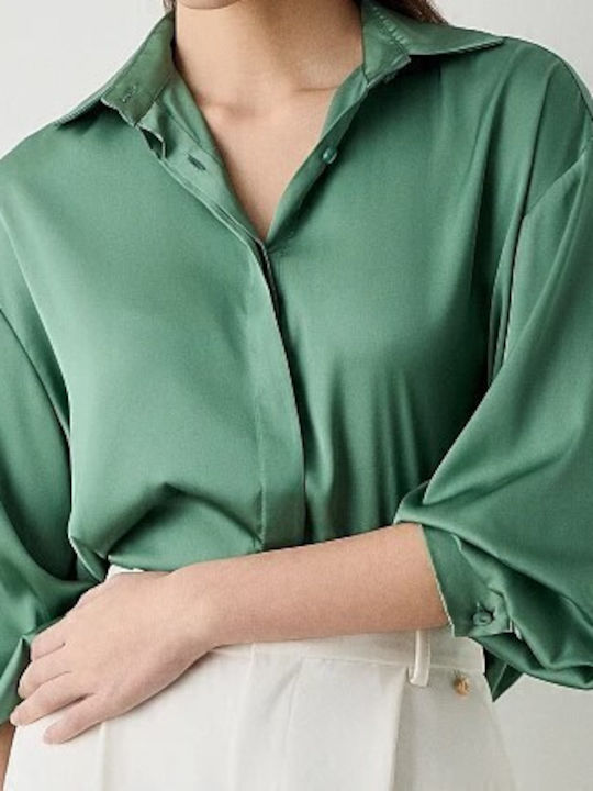 Women's Satin Long Sleeve Shirt Olive