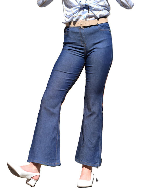 High Waist Women's Jean Trousers Flared Beige
