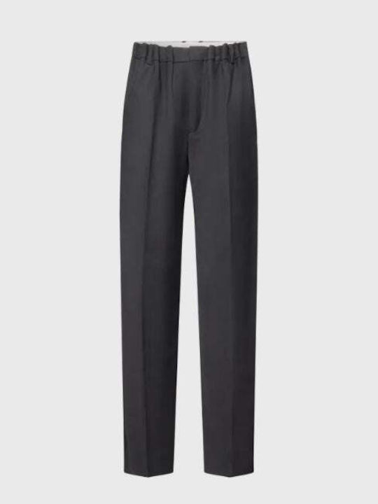 Damen Hoch tailliert Stoff Hose in Lockere Passform Black