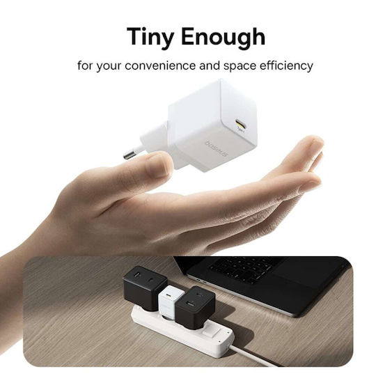 Baseus Ladegerät mit USB-C Anschluss und Kabel USB-C - USB-C 30W Stromlieferung Weißs (Palm)