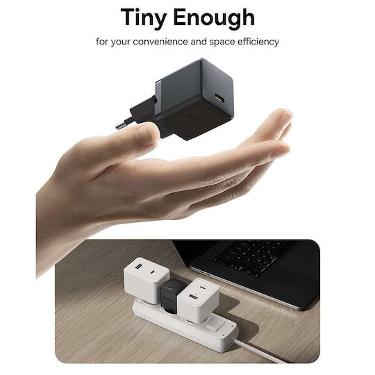 Baseus Charger GaN with USB-C Port and Cable USB-C - USB-C 30W Power Delivery Blacks (Palm)