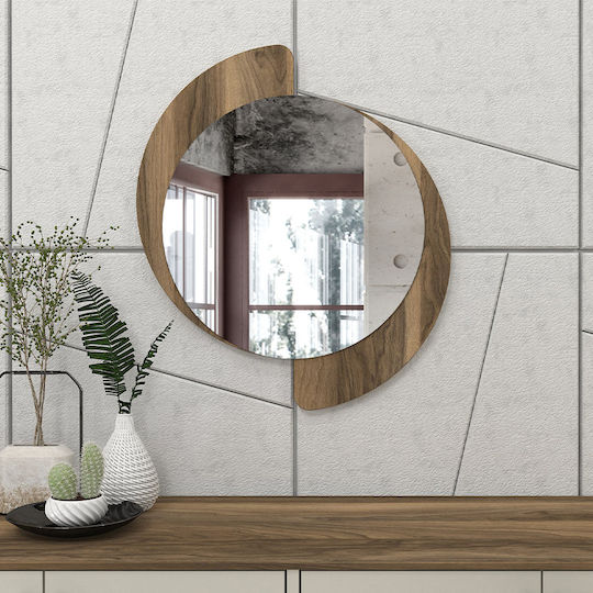 Megapap Sevilla Wandspiegel mit Braun Hölzernes Rahmen Durchmesser 59.2cm 1Stück