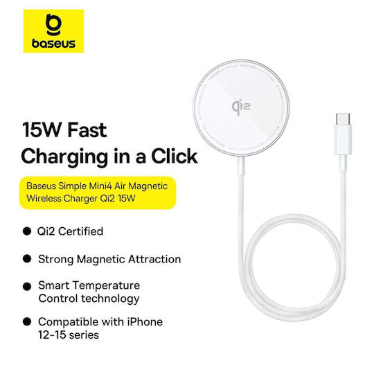 Baseus Wireless Charger Qi2 15W Silver (Simple Mini4 Air)