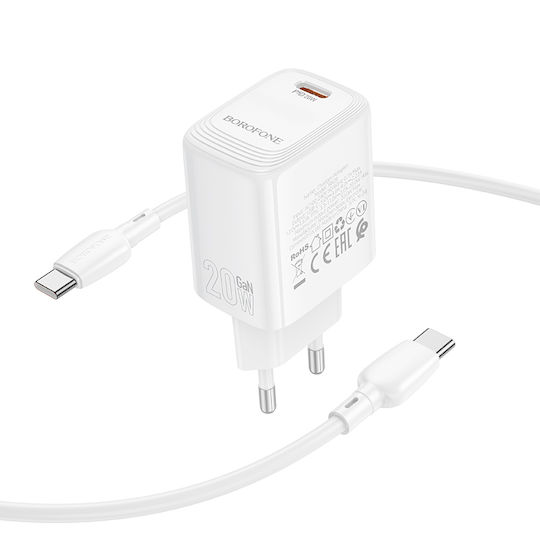Borofone Charger with USB-C Port and Cable USB-C - USB-C 20W Power Delivery / Quick Charge 3.0 Whites (BN26 Fuente)