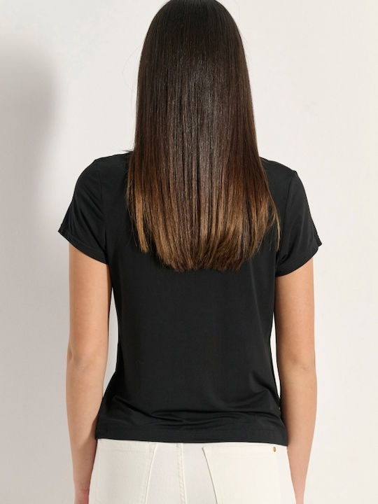 Bluze Damă Bumbac Mâneci Scurte Negru