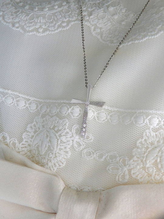 Polytimo Damen Weißgold Kreuz 14K mit Kette