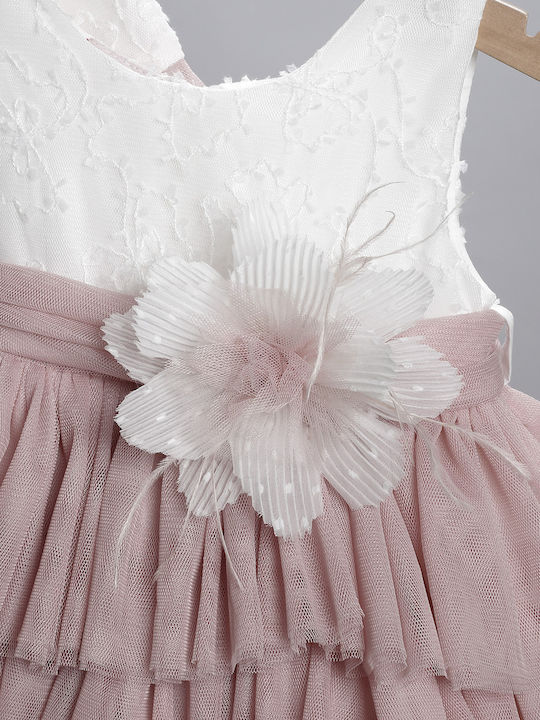 New Life Rosa Taufkleidung für Mädchen mit Haar-Accessoires Strickjacke & Kleid aus Tüll 3 Stück