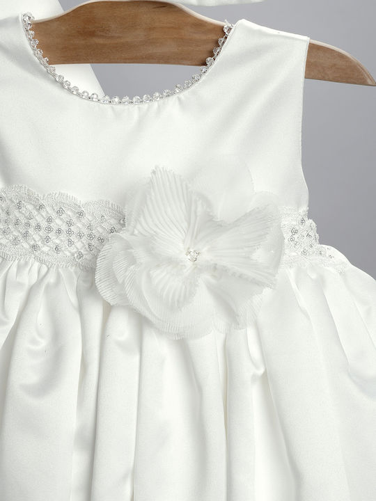New Life Ecru Baptism Clothes Set with Hair Accessories Cardigan & Dress with Lace 3 Pieces