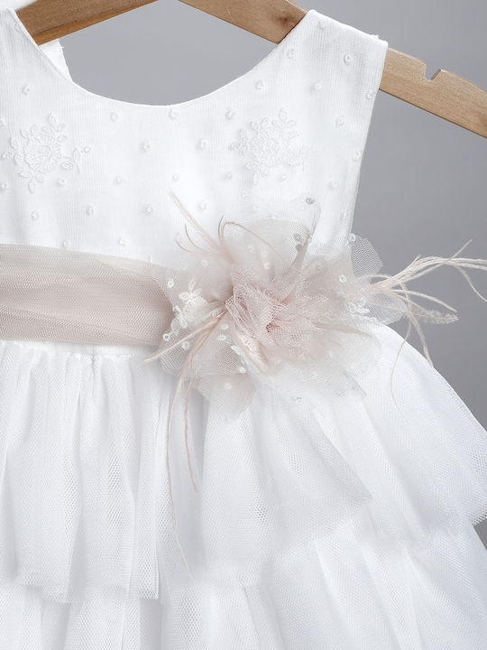 New Life White Baptism Clothes Set for Girls with Hair Accessories Cardigan & Dress Made of Tulle 3 Pieces