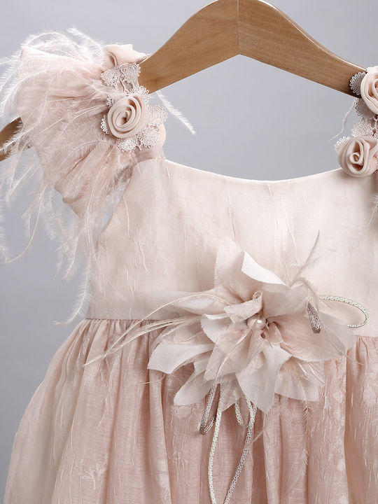 New Life Rosa Taufkleidung für Mädchen mit Haar-Accessoires Strickjacke & Kleid aus Tüll 3Stücke