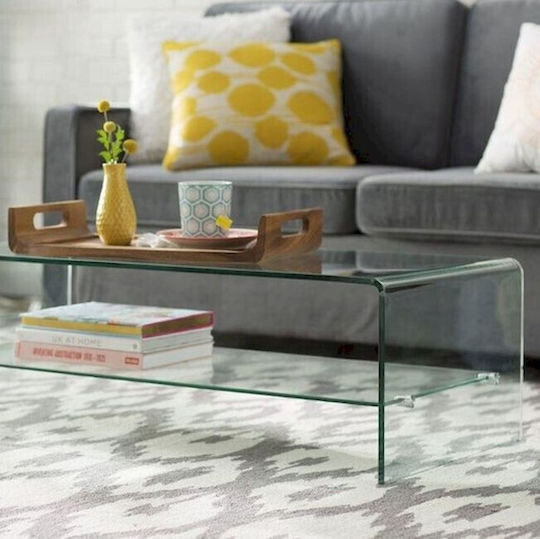 Masa De Cafea Centrală Rectangulară Crystal Shelf Din Sticlă L100xL50xÎ43cm