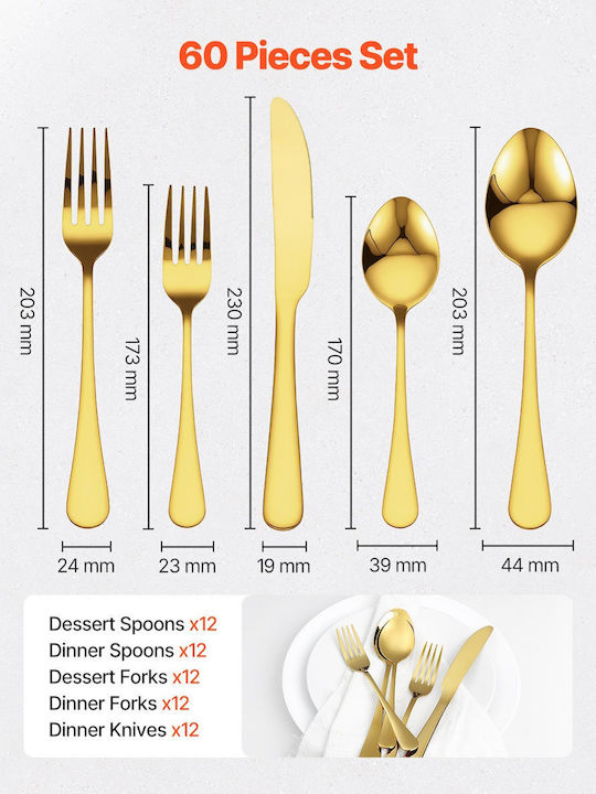 Vevor Besteckset Edelstahl Gold 60Stück