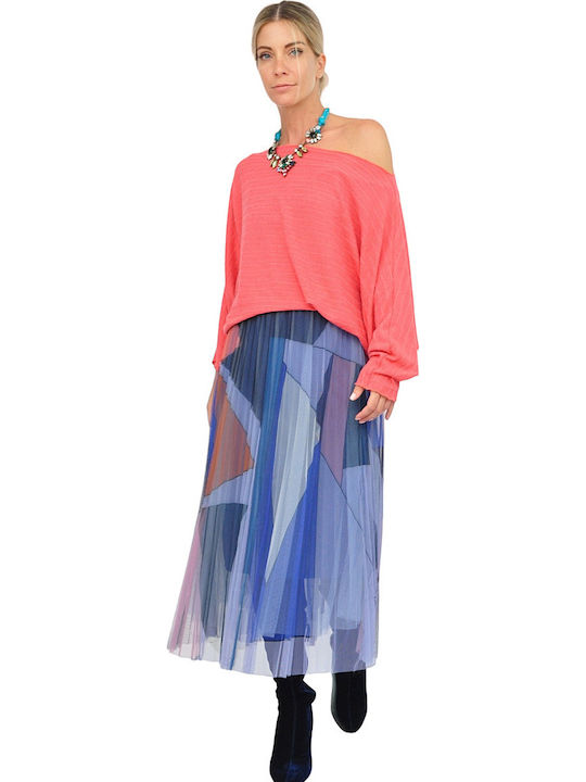 High-waisted Midi Skirt Blue