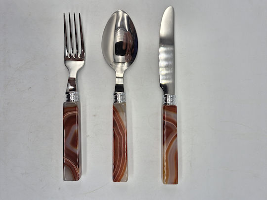 Besteckset aus Edelstahl mit braunem Achatgriff