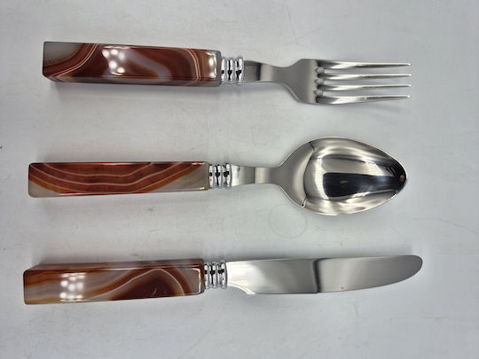 Besteckset aus Edelstahl mit braunem Achatgriff