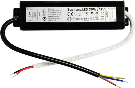 Eko Light Τροφοδοτικό LED Στεγανό IP67 Ισχύος 30W με Τάση Εξόδου 12V
